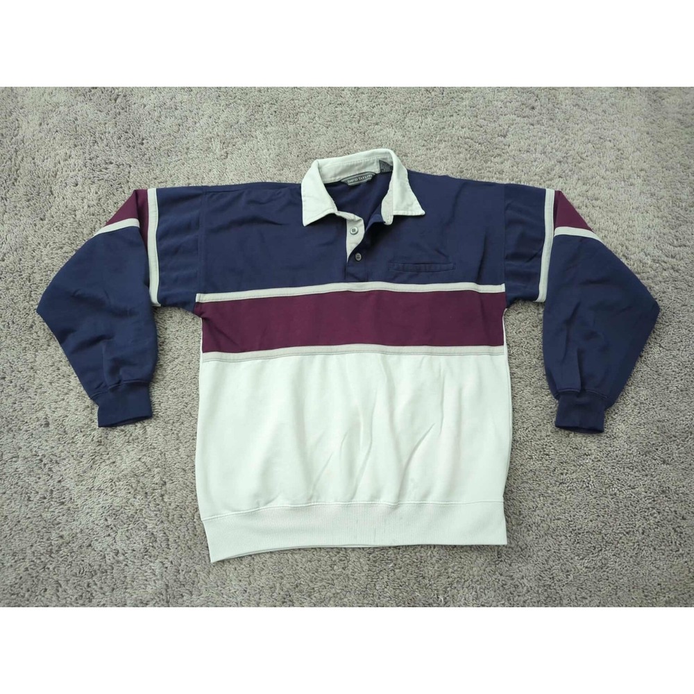 Vintage David Taylor Polo Sweatshirt Mens M Colorblock 90s Made in Hong Kong